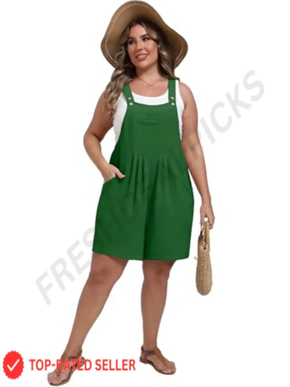 Plus Size Romper Adjustable Straps Wide Leg Jumpsuit with Pockets